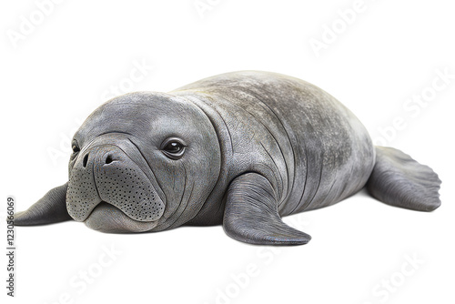 A baby manatee laying on its side