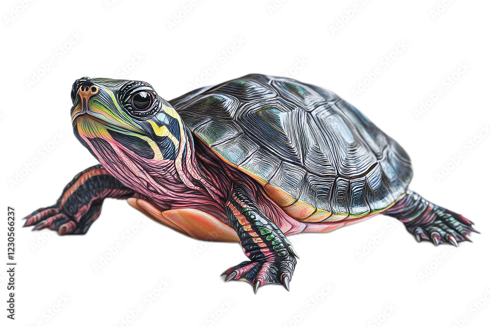 Obraz premium Vibrant and Detailed Close-Up of a Colorful Turtle on a Transparent Background