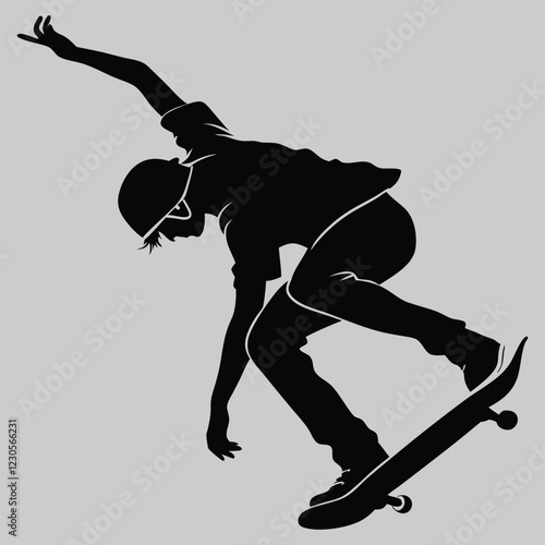 a skateboarder doing a trick silhouette vector design art and illustration