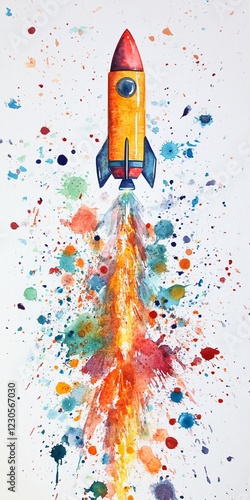 Wallpaper Mural Vibrant Watercolor Rocket Launch Capturing the Spirit of Innovation and Exploration Torontodigital.ca