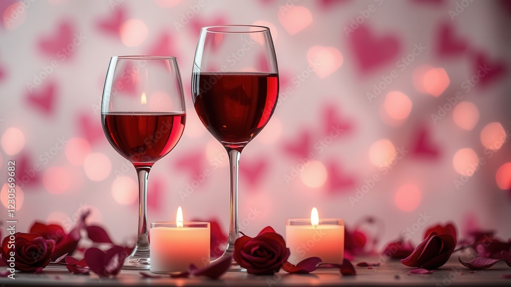 Romantic background with wine, candles and rose petals. Romantic background with wine, candles and rose petals.