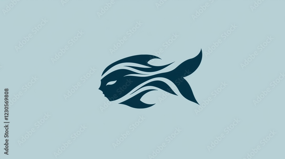 Unique design featuring a stylized fish merging with a face on a soft blue background for creative inspiration. Generative AI