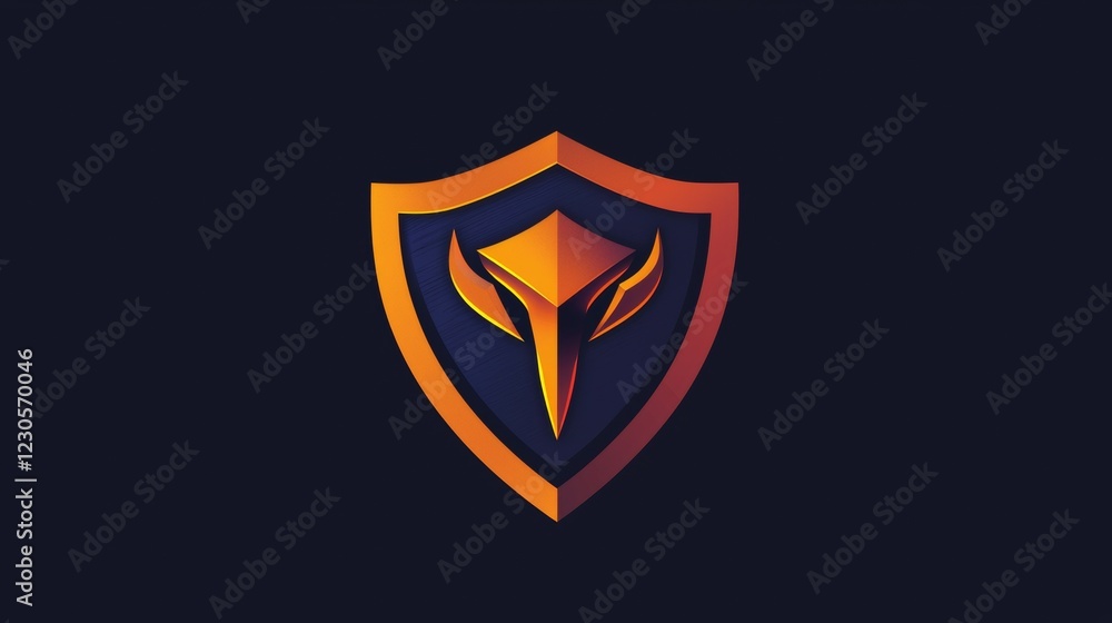 Creative design of a modern shield logo featuring a stylized horned figure set against a dark background. Generative AI Creative design of a modern shield logo featuring a stylized horned figure set against a dark background. Generative AI