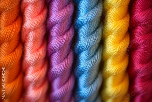 Vibrant Rainbow Cotton Yarn Skeins Close-Up Texture of Colorful Threads for Knitting  Crochet
