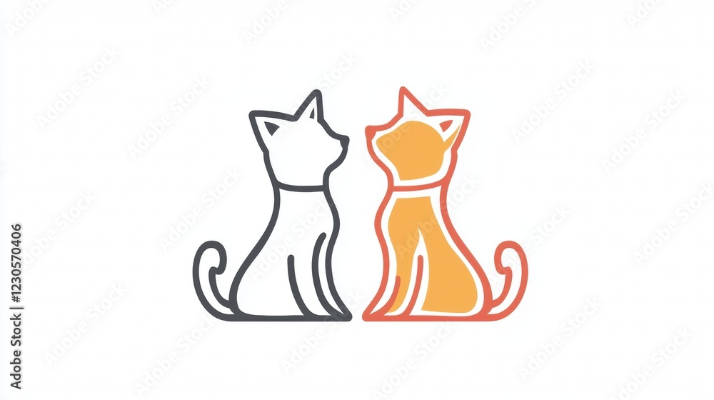 Two playful cats sitting side by side, showcasing their unique colors and friendly demeanor in a minimalist design. Generative AI Two playful cats sitting side by side, showcasing their unique colors and friendly demeanor in a minimalist design. Generative AI