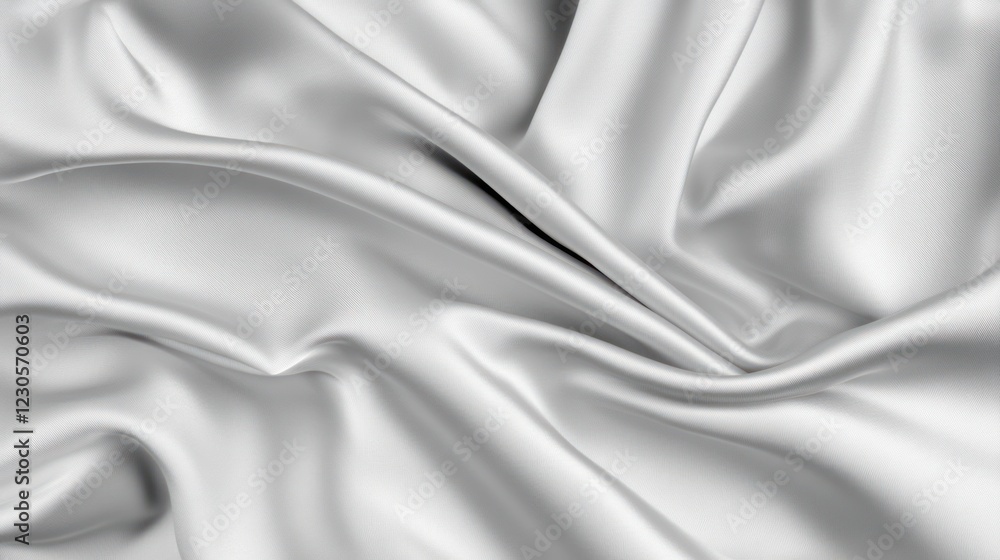 Fototapeta premium Draped silver satin fabric with soft folds and ripples.