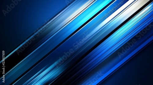 Dynamic blue and silver diagonal stripes create a vibrant abstract design in digital art. Generative AI