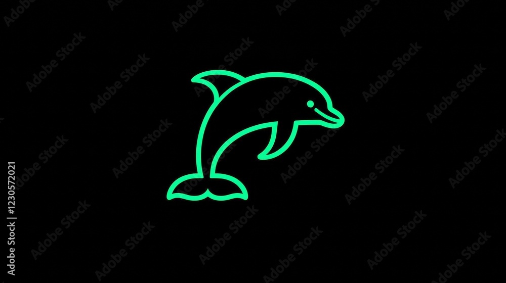 Fototapeta premium Neon dolphin design in green light on a dark background showcasing creativity and simplicity. Generative AI