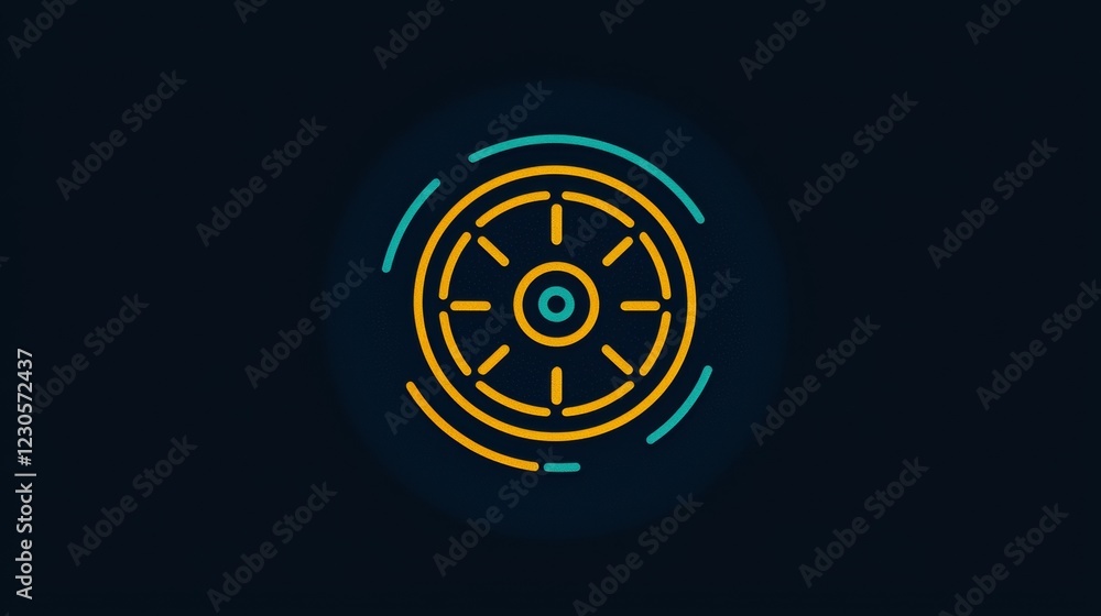 Colorful spinning wheel design with bright lines on a dark background, representing motion and technology. Generative AI Colorful spinning wheel design with bright lines on a dark background, representing motion and technology. Generative AI