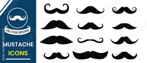 Set of mustaches icon, vector. Mustaches silhouette, symbol design. Black silhouette of adult man moustaches symbol. Vector illustration.