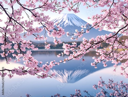 Le Mont Fuji au Printemps : L’Éveil Doux de la Montagne Sous les Fleurs de Sakura
