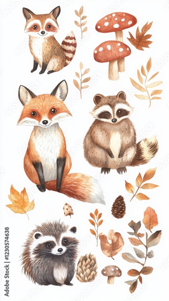 Fototapeta premium Charming forest animal illustrations.