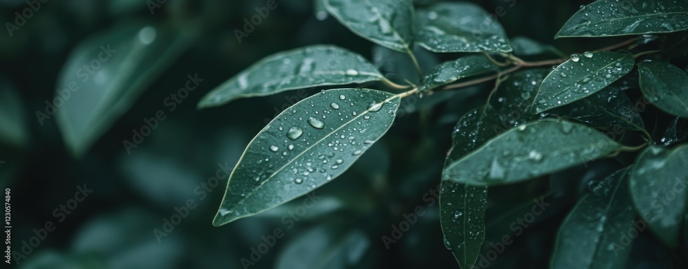 custom made wallpaper toronto digitalClose-up of green leaves with water droplets.