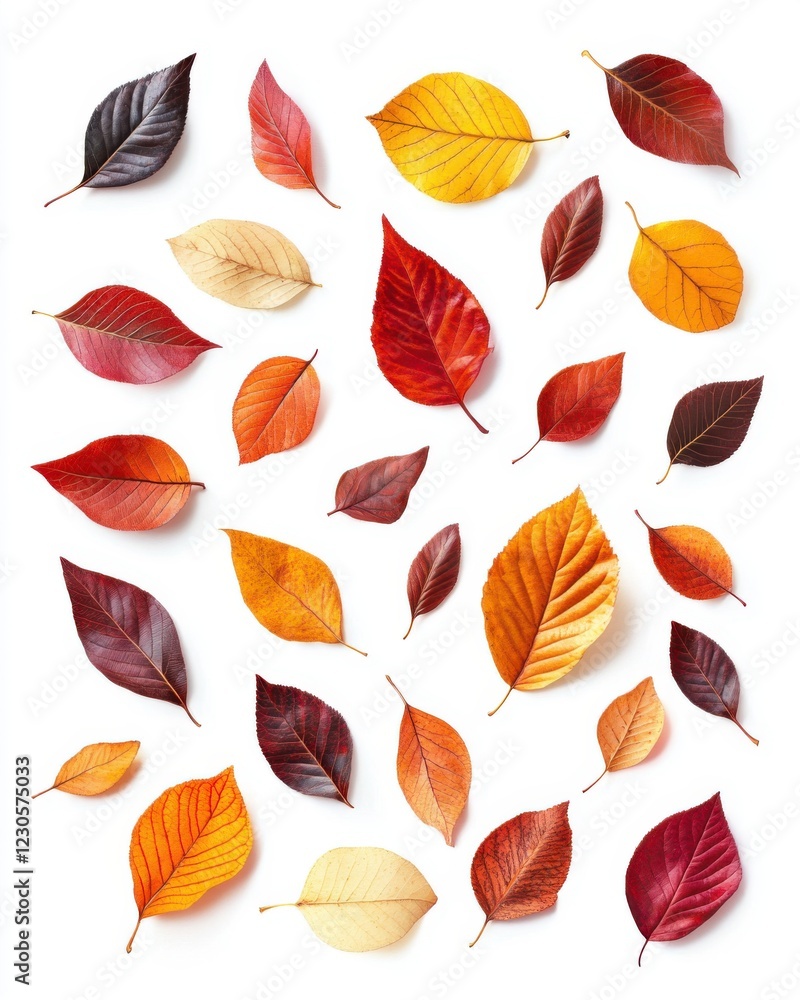 Obraz premium Colorful autumn leaves on a white background.