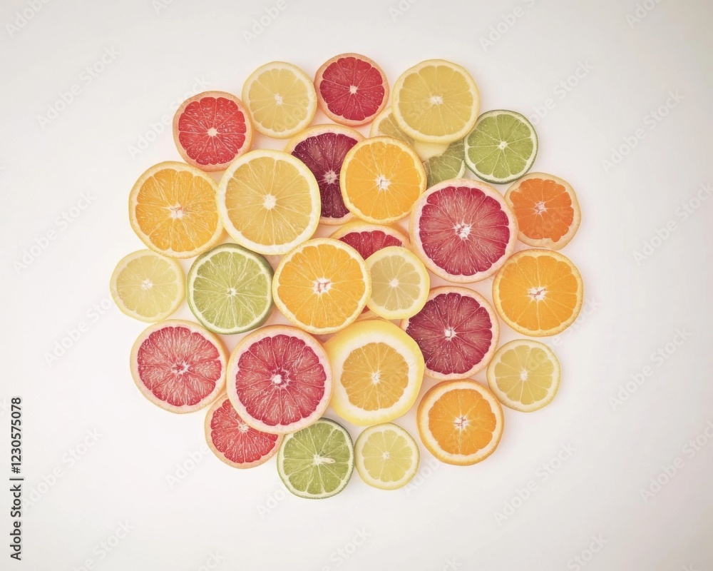 Colorful citrus slices arranged artistically. Colorful citrus slices arranged artistically.