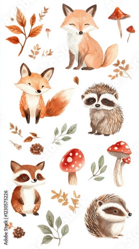 Wallpaper Mural Colorful illustrations of woodland animals. Torontodigital.ca