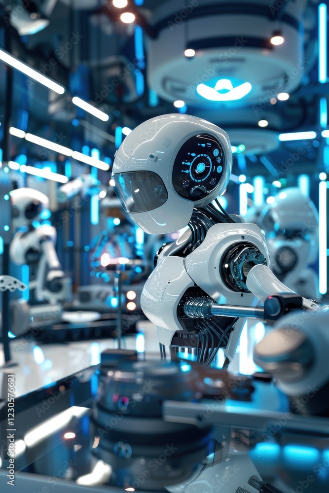 Fototapeta premium Futuristic Research Lab with Advanced AI Robotic Systems for Industrial Applications