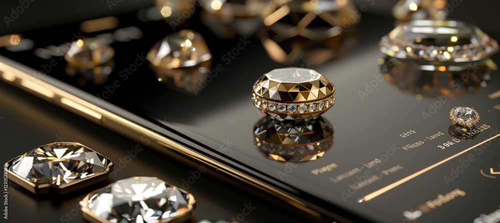 Luxurious Progress Bar in Premium Jewelry App Interface with Diamond and Gold Accents