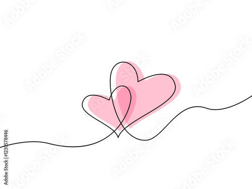 two hearts intertwined drawn with one continuous line. concept of love and valentine's day. vector illustration on white background