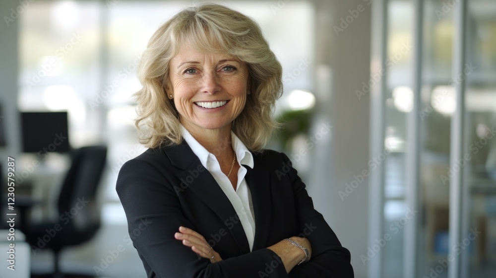 Smiling professional female executive standing in an office environment. Smiling professional female executive standing in an office environment.