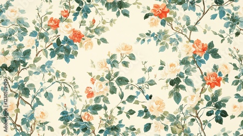 Elegant Rose Blossom Branches: A Delicate Watercolor Floral Pattern
