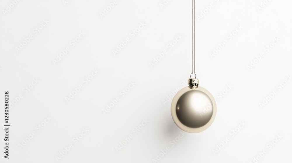 Single gold Christmas bauble hanging against a white background. Single gold Christmas bauble hanging against a white background.