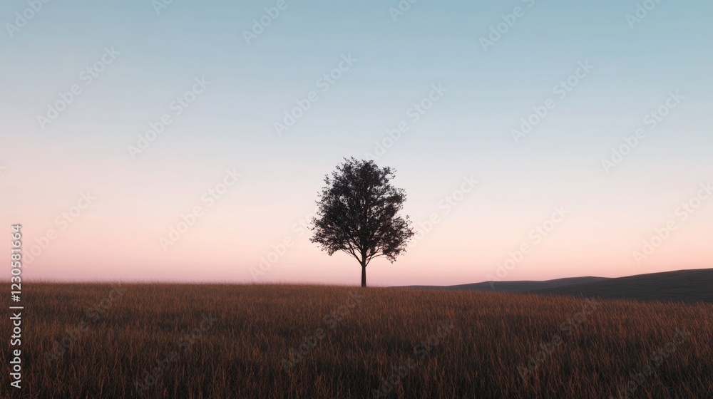 Solitary tree in a vast field at sunset. Solitary tree in a vast field at sunset.
