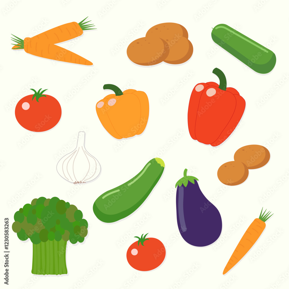 set of flat pictures icons with vegetables isolate on white background set of flat pictures icons with vegetables isolate on white background