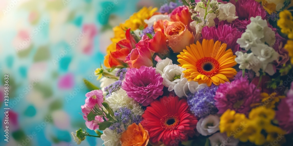 A delightful bouquet of various colorful flowers in a vase, perfect for brightening up any space. A delightful bouquet of various colorful flowers in a vase, perfect for brightening up any space.