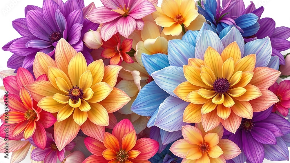 Obraz premium Rainbow Floral Illustrations - Organic Textures, Bright Colors