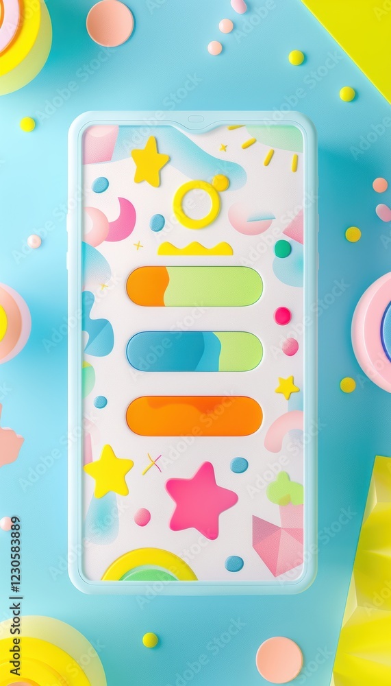 Whimsical Kids' App Progress Bar on Colorful Tablet Screen for Shape Learning Whimsical Kids' App Progress Bar on Colorful Tablet Screen for Shape Learning