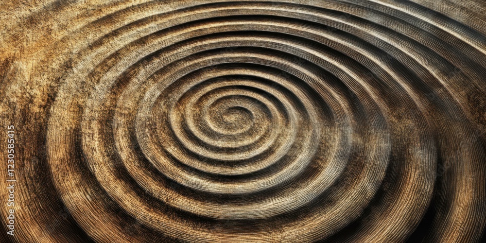 Naklejka premium Abstract spiral pattern on wood surface, suitable for backgrounds, art projects, or home decor.