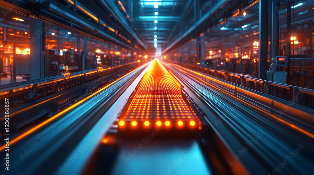 A futuristic smart factory featuring AI, IoT, and robotics in a minimalistic, bright light-toned setting illustrating advanced manufacturing for improved efficiency and productivity with a blank capti A futuristic smart factory featuring AI, IoT, and robotics in a minimalistic, bright light-toned setting illustrating advanced manufacturing for improved efficiency and productivity with a blank capti