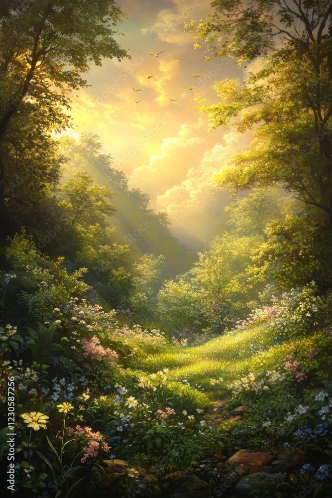 Enchanted Forest Pathway in Sunlight Enchanted Forest Pathway in Sunlight