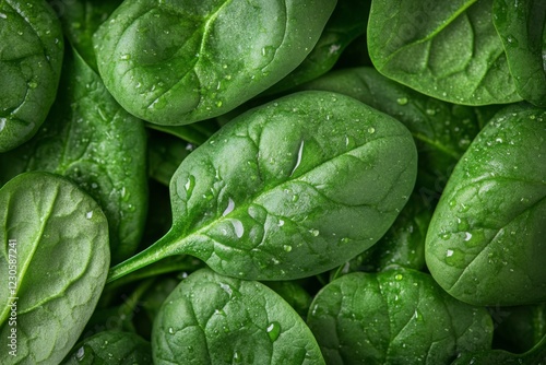 Fresh green spinach leaves in a closeup view