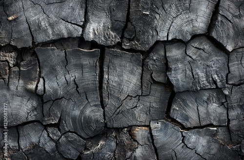 The texture of a wooden saw cut through a tree, embedded with silt, shows a pronounced annual ring pattern