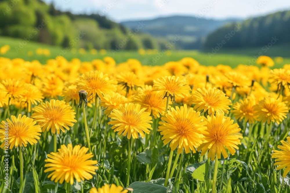 Fototapeta premium Field of Vibrant Yellow Dandelions