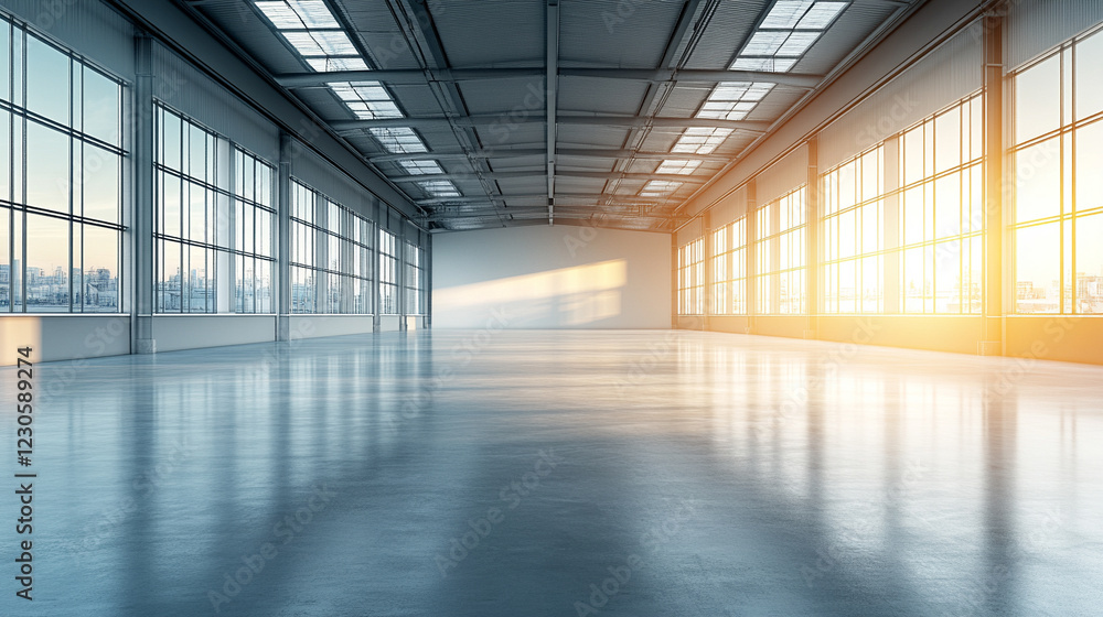 A futuristic smart factory featuring AI, IoT, and robotics in a minimalistic, bright light-toned setting illustrating advanced manufacturing for improved efficiency and productivity with a blank capti A futuristic smart factory featuring AI, IoT, and robotics in a minimalistic, bright light-toned setting illustrating advanced manufacturing for improved efficiency and productivity with a blank capti