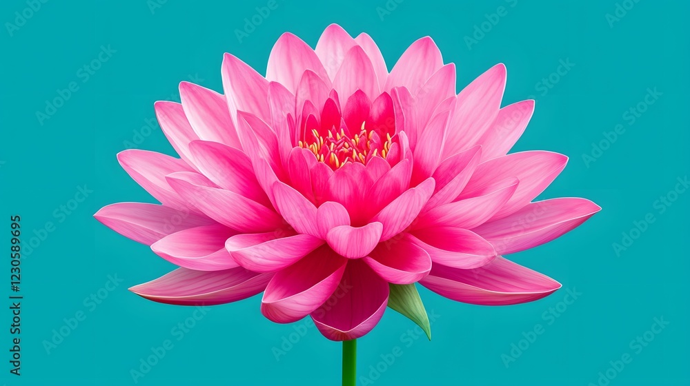 Obraz premium Vibrant Pink Water Lily Blossom Closeup Teal Background