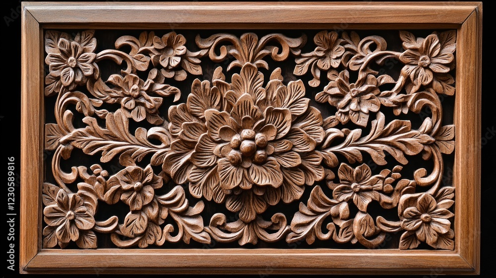 Intricate Wooden Floral Carving Framed Design Intricate Wooden Floral Carving Framed Design