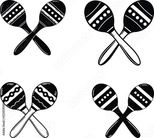 Crossed maracas, rumba shakers or shac-shacs musical instrument flat icon for music apps and websites