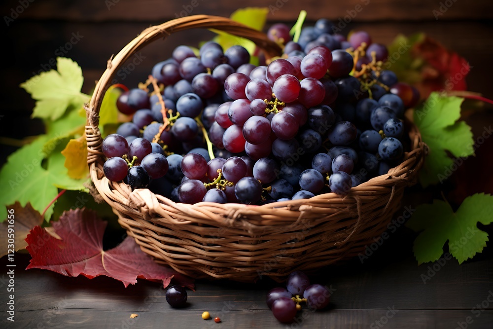Grapes in a basket on a wooden background. Selective focus. Grapes in a basket on a wooden background. Selective focus.