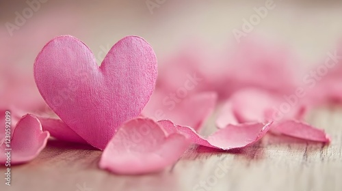 Pink Heart with Rose Petals Romantic Love Image