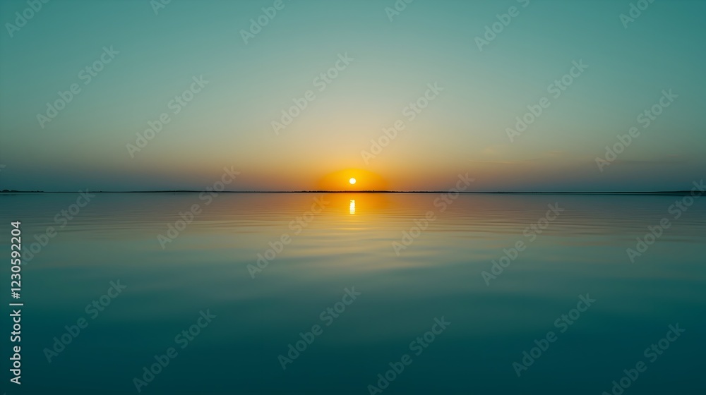 Obraz premium This landscape photo captures a tranquil sunset and is characterized by its minimalistic, peaceful and expansive landscape.