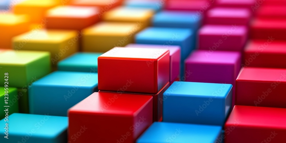 A vibrant array of colorful building blocks arranged in a striking abstract pattern. Ideal for designs focused on play, creativity, and education. A vibrant array of colorful building blocks arranged in a striking abstract pattern. Ideal for designs focused on play, creativity, and education.