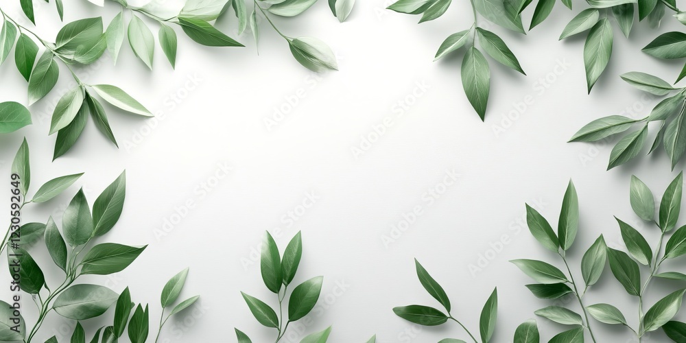 Elegant Green Leaves Arrangement on White Background for Natural Design Inspiration Elegant Green Leaves Arrangement on White Background for Natural Design Inspiration