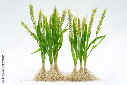 Wheat Plants with Roots Isolated on White