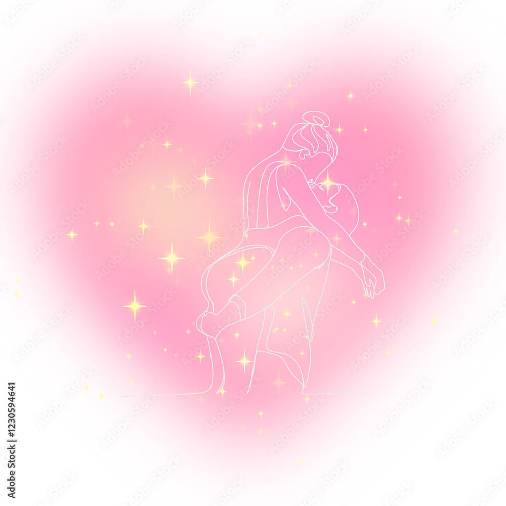 silhouette of a girl with a heart on a pink background silhouette of a girl with a heart on a pink background