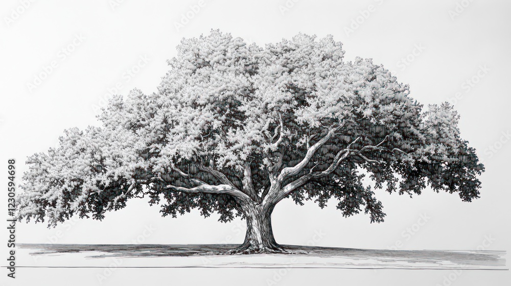 custom made wallpaper toronto digitalMajestic Oak Tree Drawing, White Background, Nature Illustration