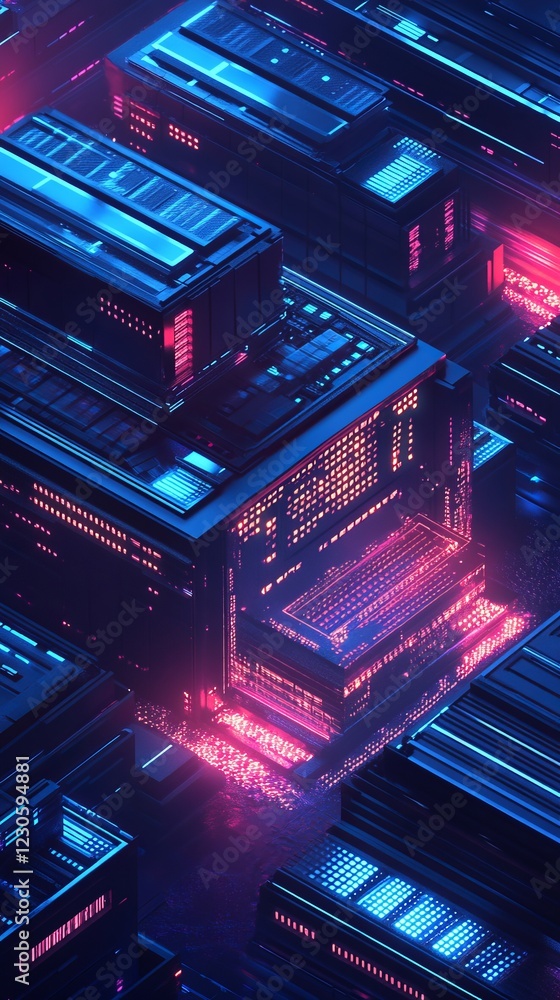 Aerial view of a futuristic cityscape illuminated with neon lights, showcasing modern architecture and a digital grid pattern. Aerial view of a futuristic cityscape illuminated with neon lights, showcasing modern architecture and a digital grid pattern.